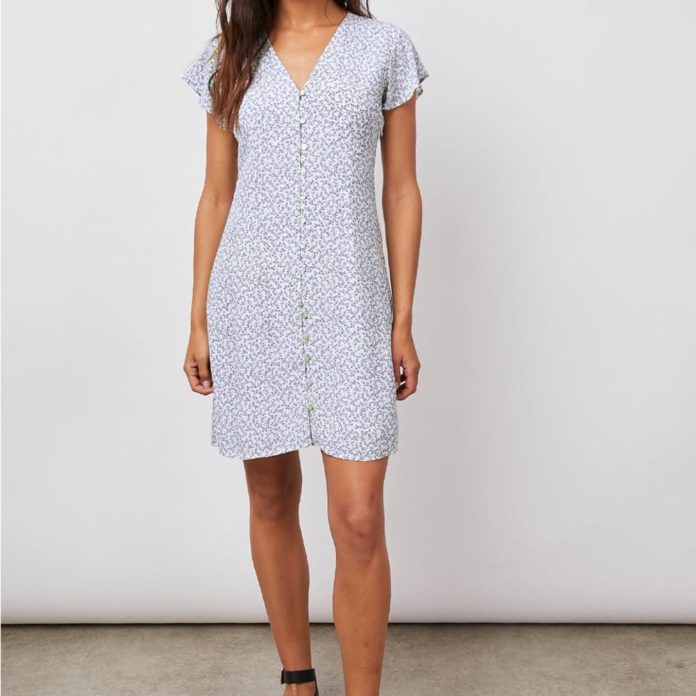 Rails Helena White Blue Garden Floral Print V-Neck Dress Women’s Medium
